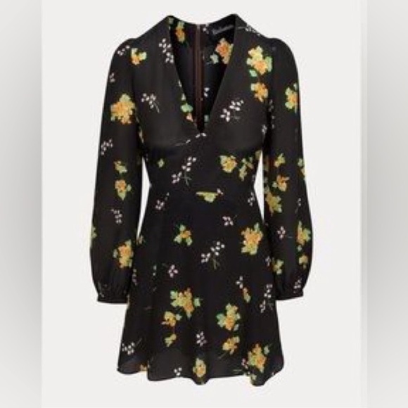 Realisation Par the Kate mini black floral silk Dress long sleeve L - Picture 7 of 8